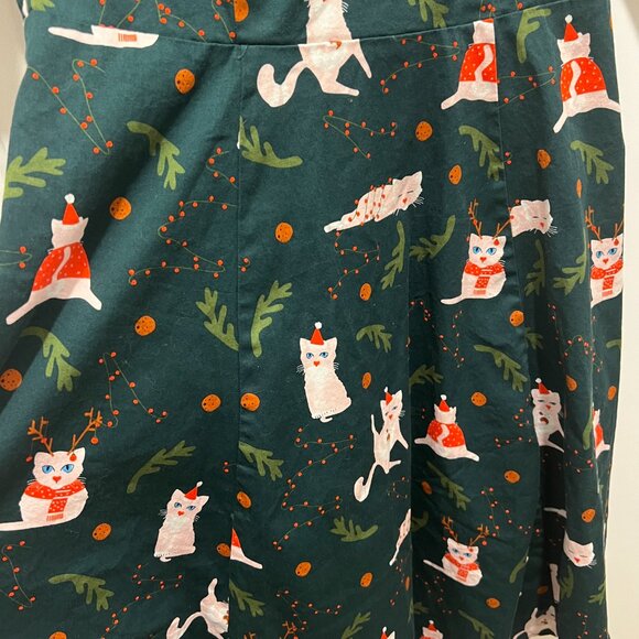 ModCloth x Collectif 'Festive Felines' Size US 10 Retro Swing Dress in Green - Picture 5 of 7